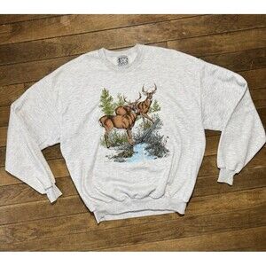 90s Vintage Outdoor Gear Deer Bucks Grey Nature Sweatshirt XL EUC